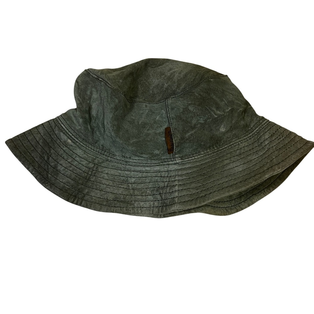 Vintage 90s Timberland Mens Distressed Suede Leather Bucket Hat Olive Green L/XL